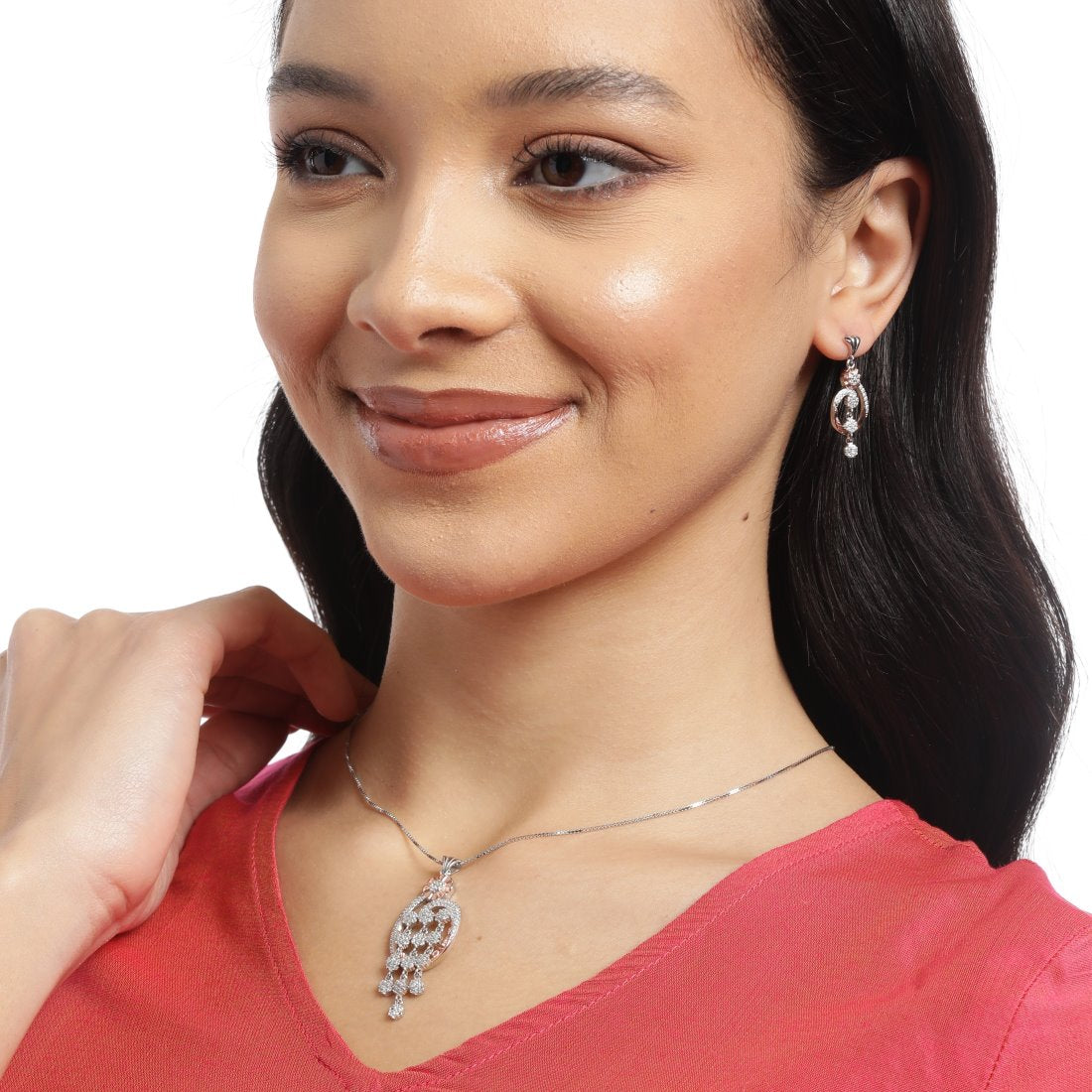 Dual Radiance Sparkle Dual Tone-Plated 925 Sterling Silver Jewelry Set