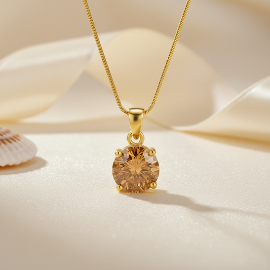 Solitaire Gold Plated 925 Sterling Silver Pendant with Snake Chain