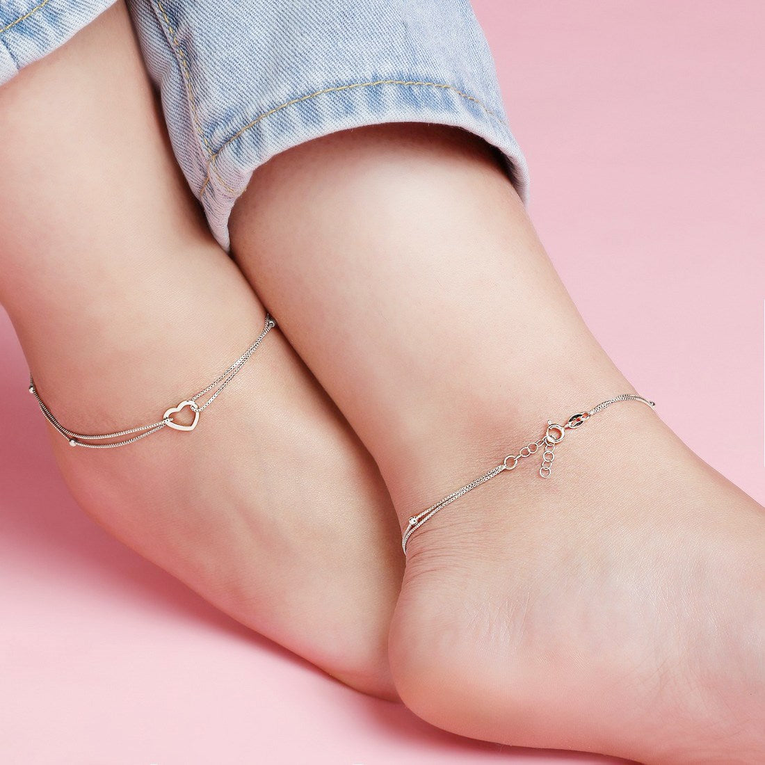 Buy Heartfelt Elegance Rhodium-Plated Women's Heart Anklet – Zavya