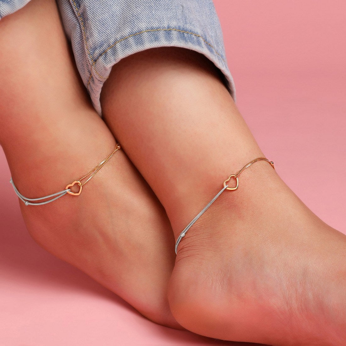 Dainty Hearts Dual-Tone 925 Sterling Silver Anklet