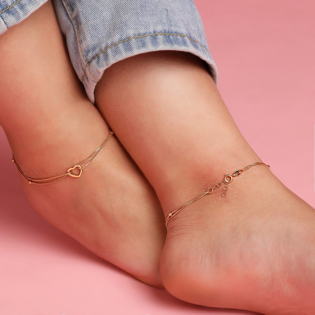 Whispers of Love: Dainty Heart 925 Silver Anklets Gift Hamper