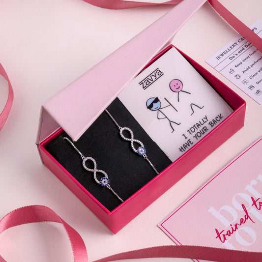 Infinity Evil Eye Rhodium Plated 925 Sterling Silver Anklets Gift Hamper