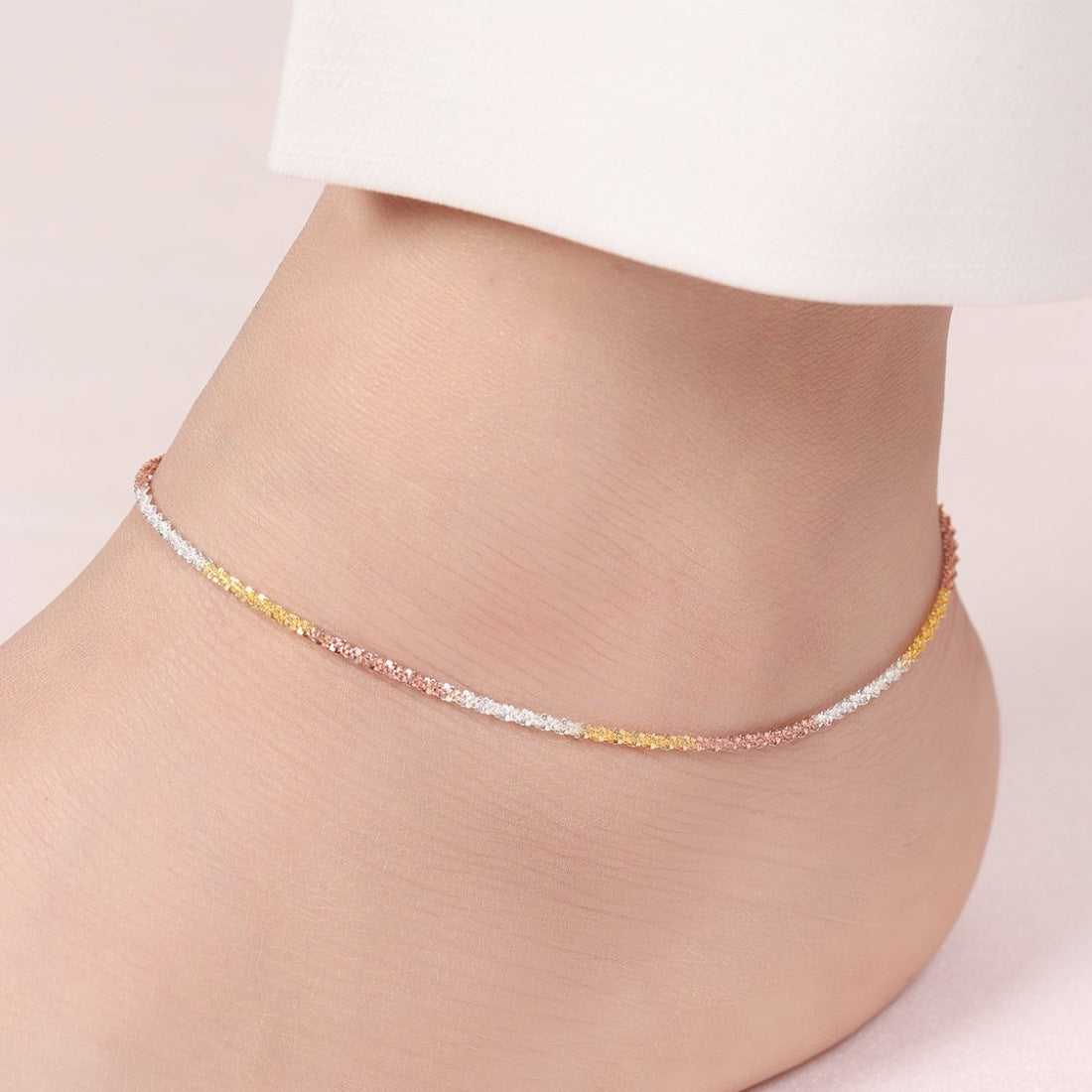 Triple Tone Weave Chain 925 Sterling Silver Anklet