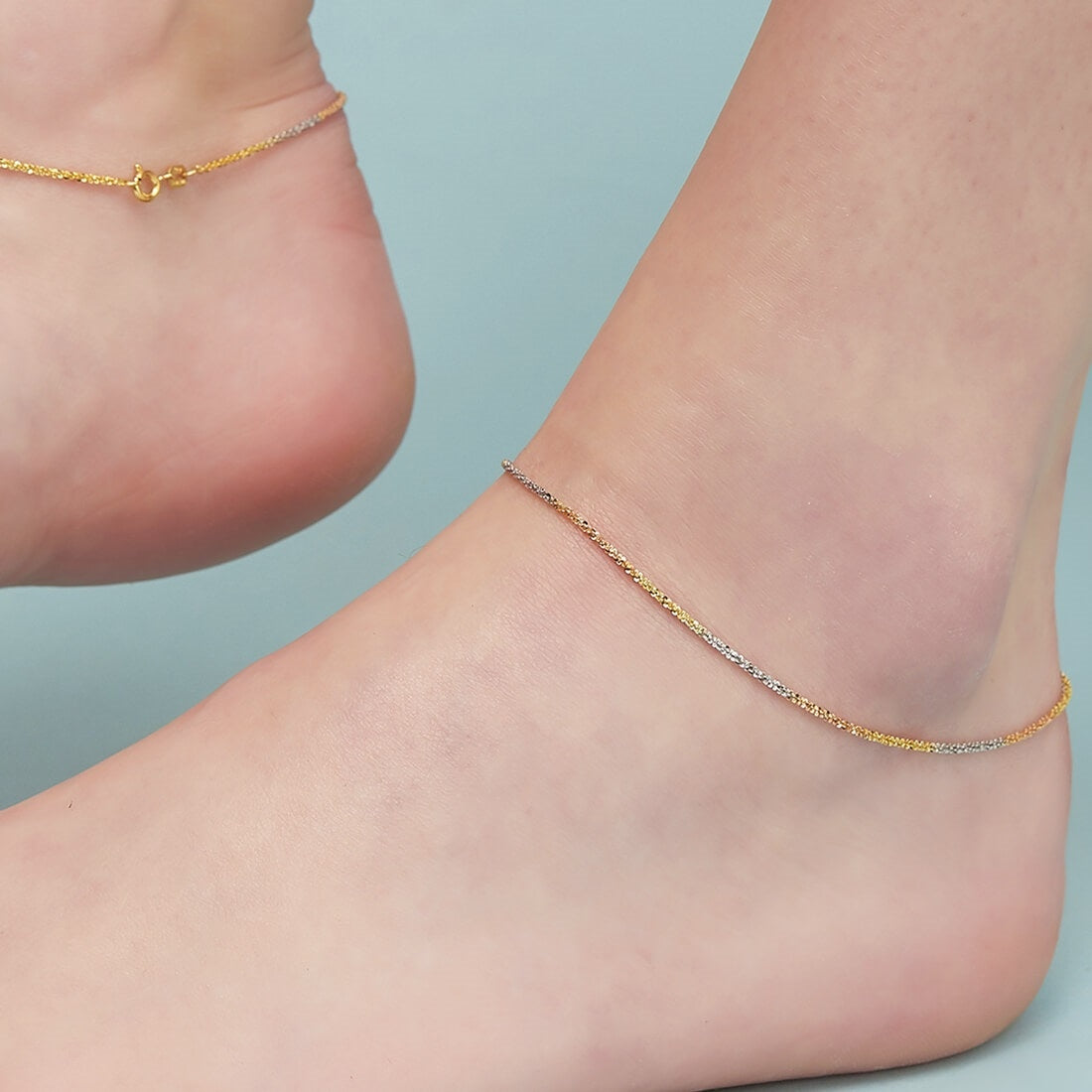 Triple-Tone Weave Chain 925 Sterling Silver Anklet