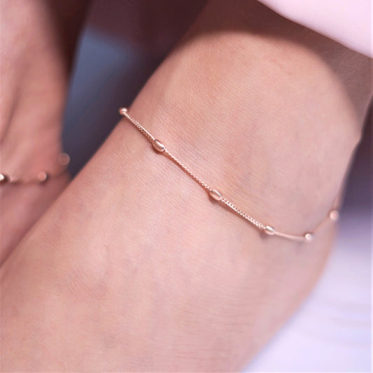925 Sterling Silver Rose Gold Beaded 925 Sterling Silver Anklet for Women – Zavya