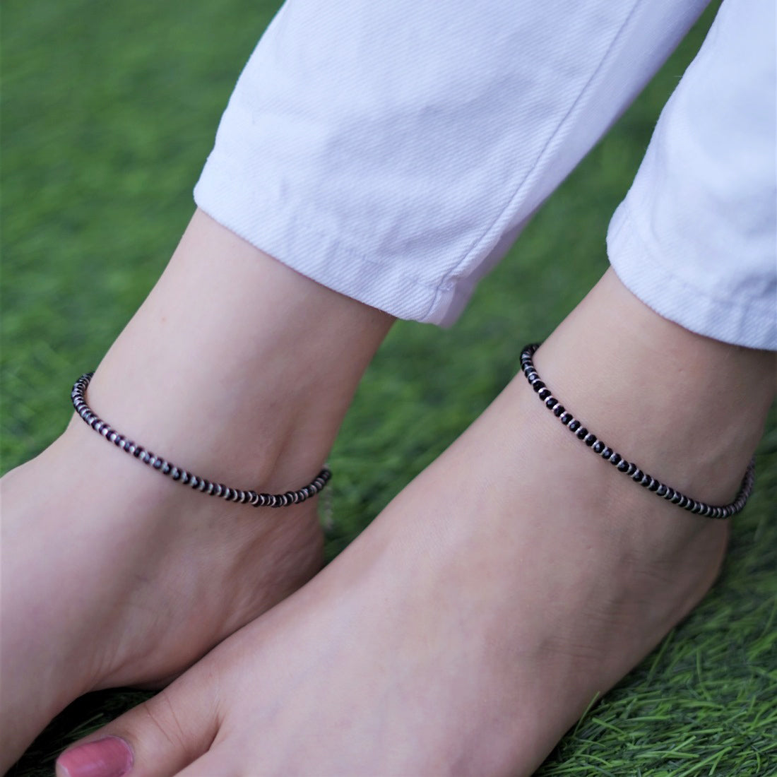 Black Nazariya 925 Sterling Silver Anklets in Silver Chain