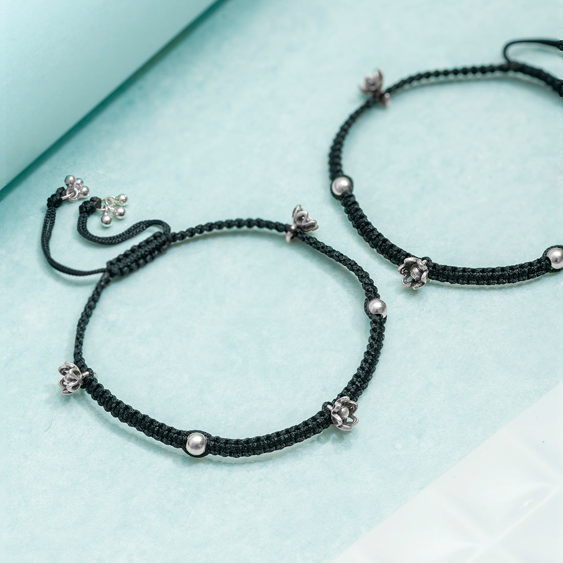 Floral Elegance 925 Sterling Silver Rhodium-Plated Anklet