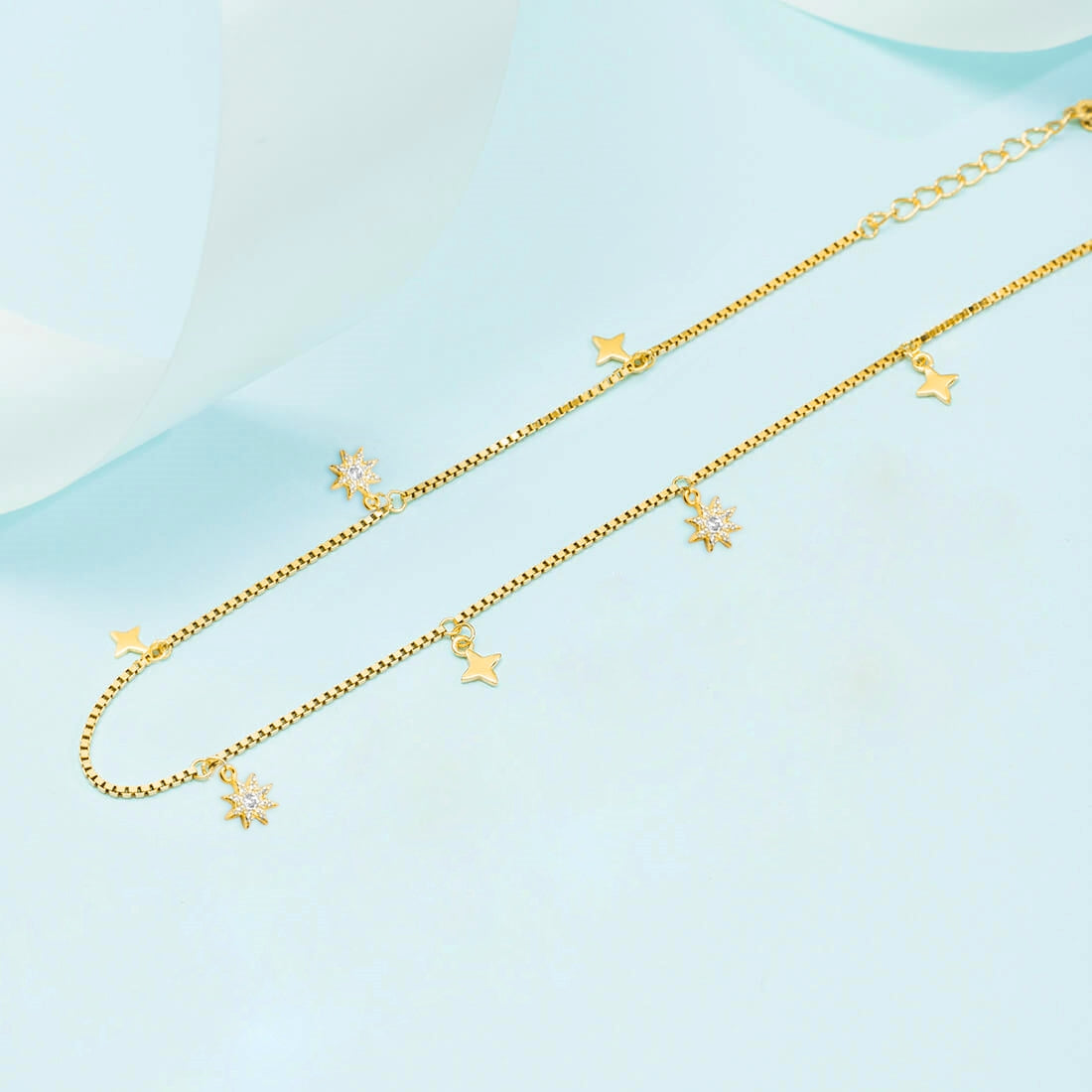Starry Night 925 Sterling Silver Gold-Plated Star Pattern Anklets