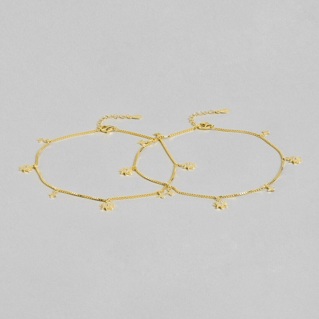 Starry Night 925 Sterling Silver Gold-Plated Star Pattern Anklets