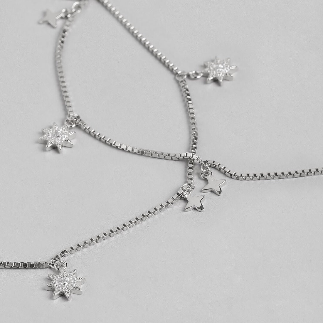 Starry Night Sky 925 Sterling Silver Rhodium-Plated Star Pattern Anklets