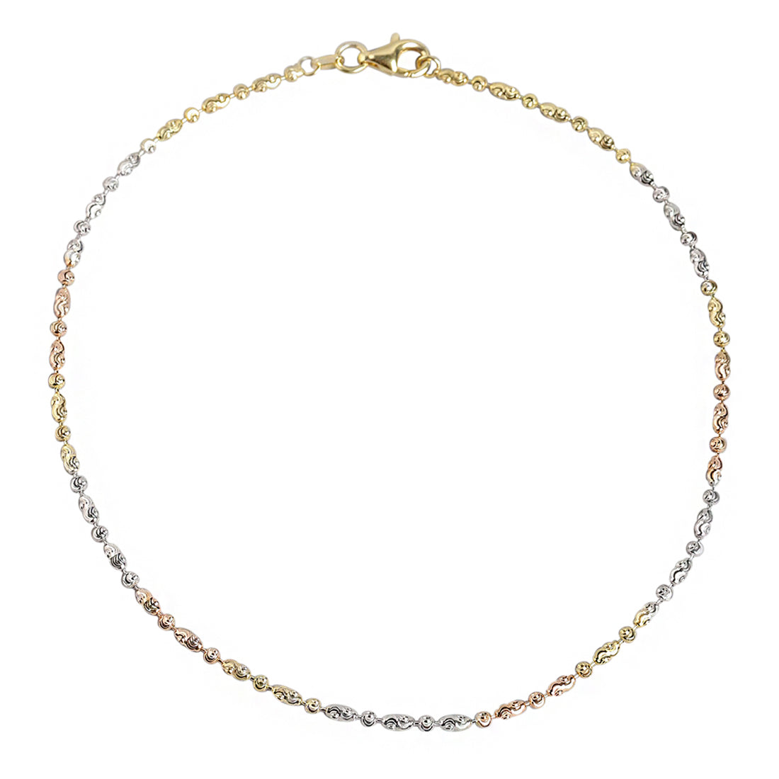 Weave Triple Tone Plated 925 Sterling Silver Chain Anklet