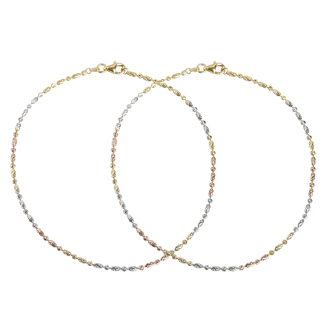 Weave Triple Tone Plated 925 Sterling Silver Chain Anklet