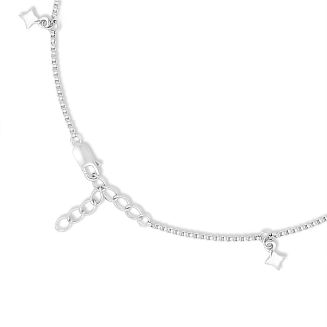 Star CZ Charms Rhodium Plated 925 Sterling Silver Anklet