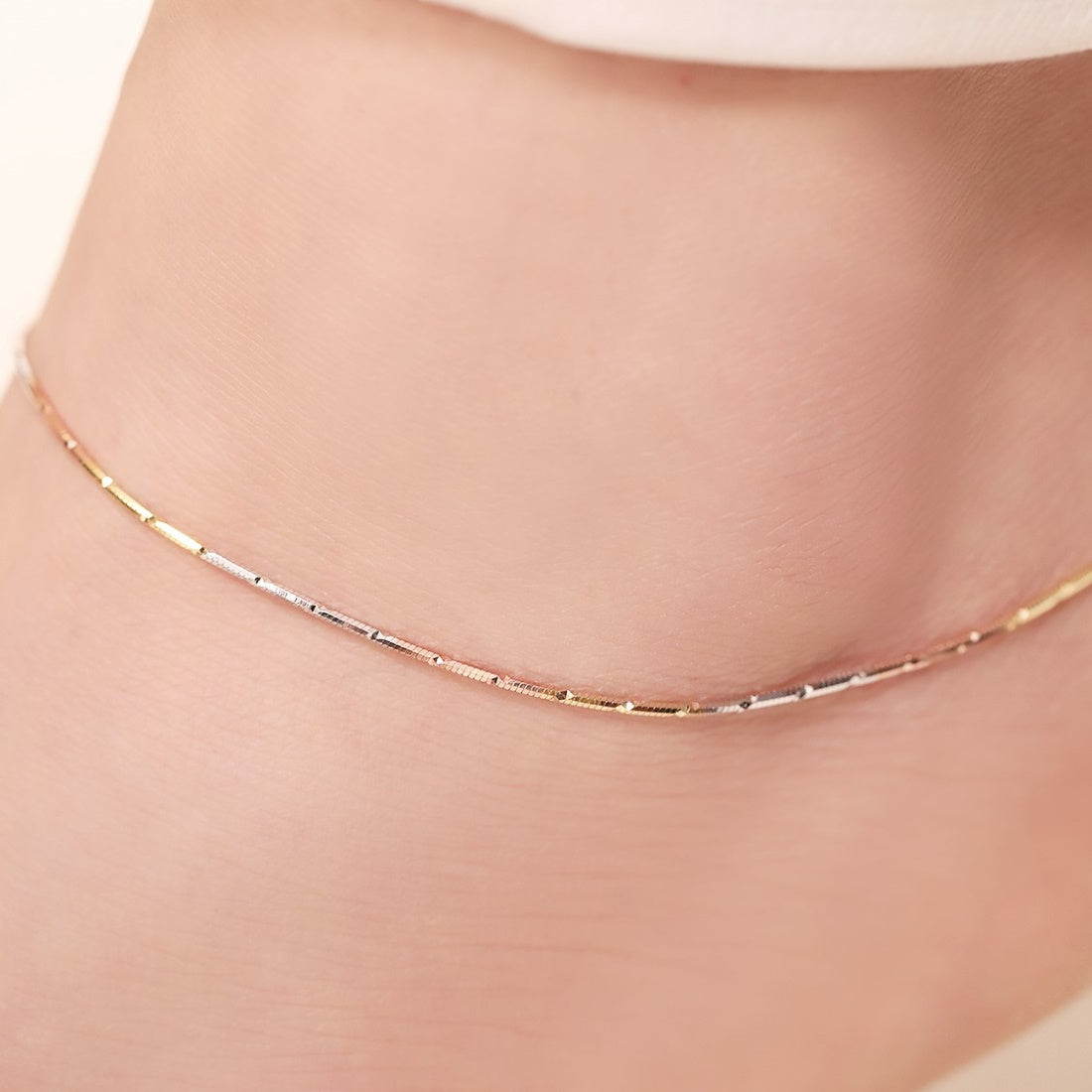 Adorable Triple Tone 925 Sterling Silver Anklet