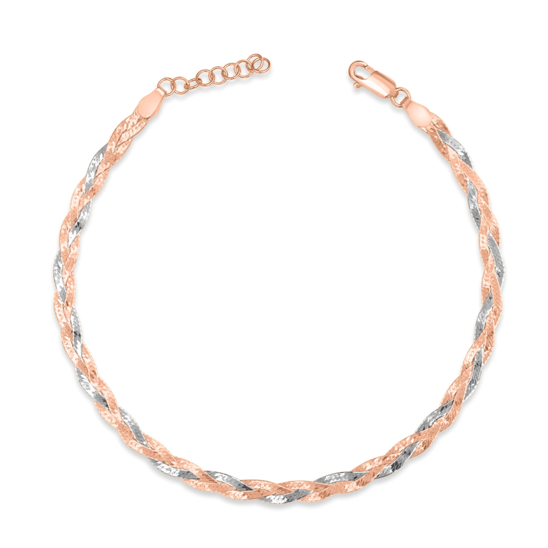 Braided Dual Tone Plated 925 Sterling Silver Anklet