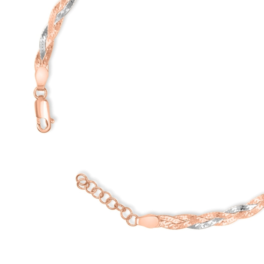 Braided Dual Tone Plated 925 Sterling Silver Anklet