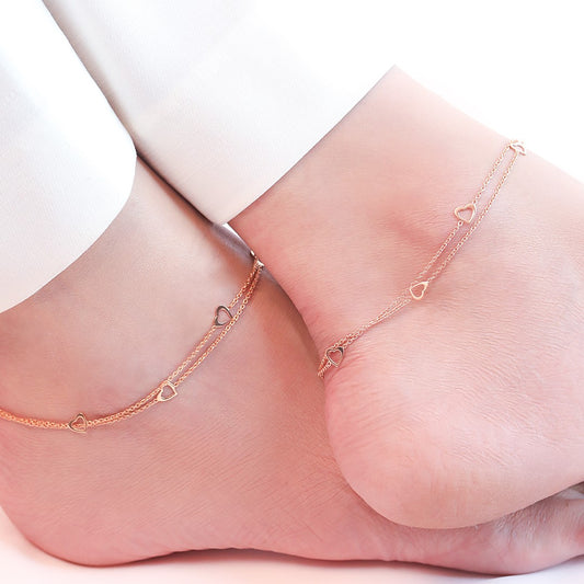 Singing Hearts 925 Sterling Silver Anklets In Rose Gold