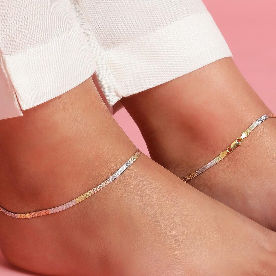 Mystical 925 Silver Anklet in Triple Tone