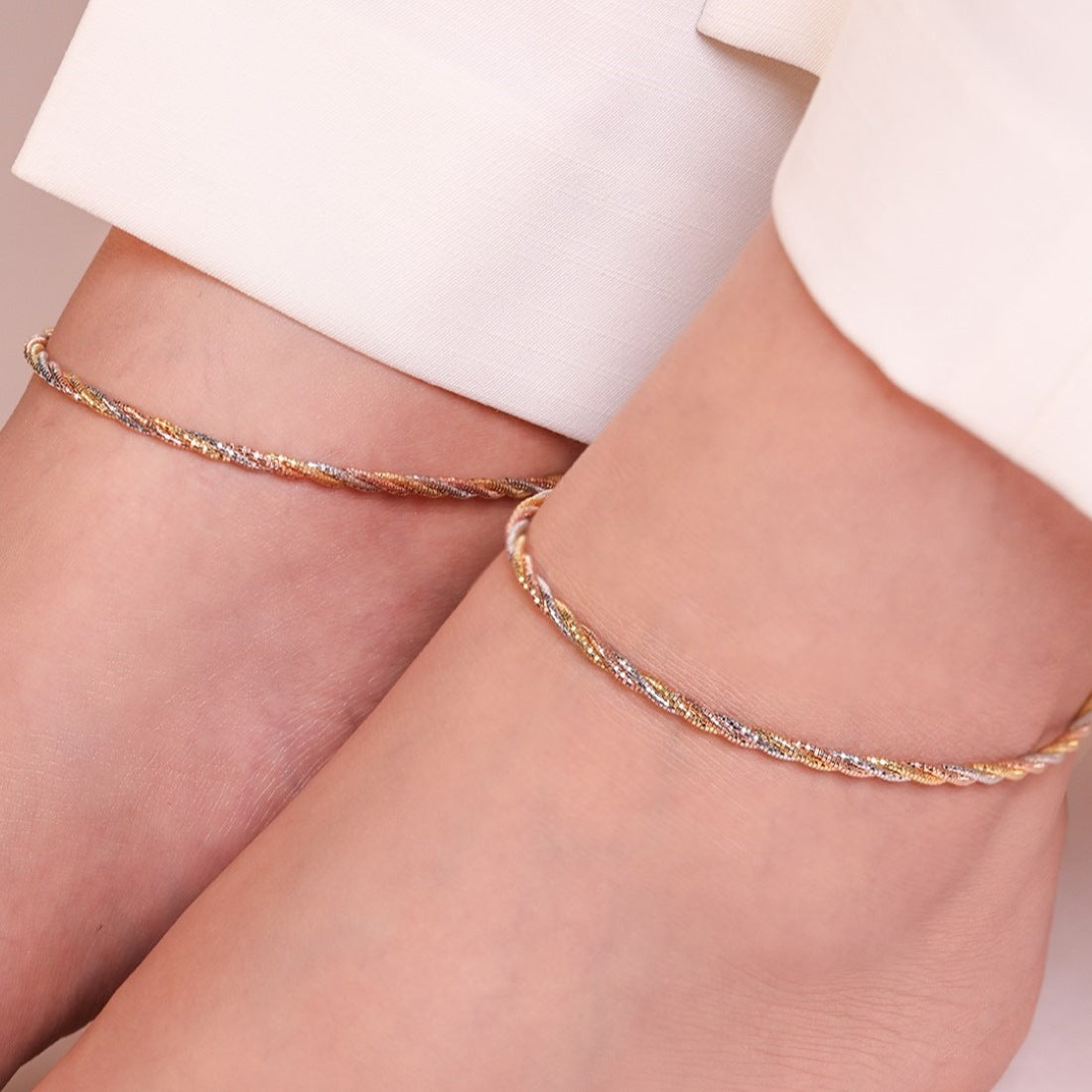 Twisted Triple Toned 925 Sterling Silver Anklet