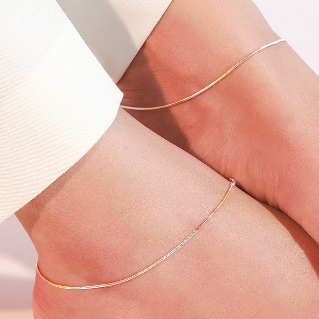 Minimal Chain Triple Tone  925 Sterling Silver Anklet