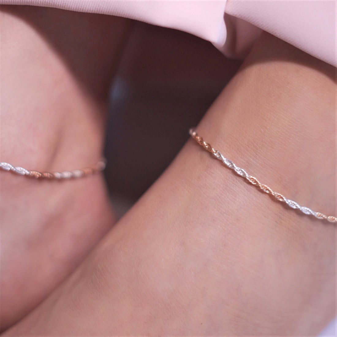 Dual Tone Helix 925 Sterling Silver Anklet