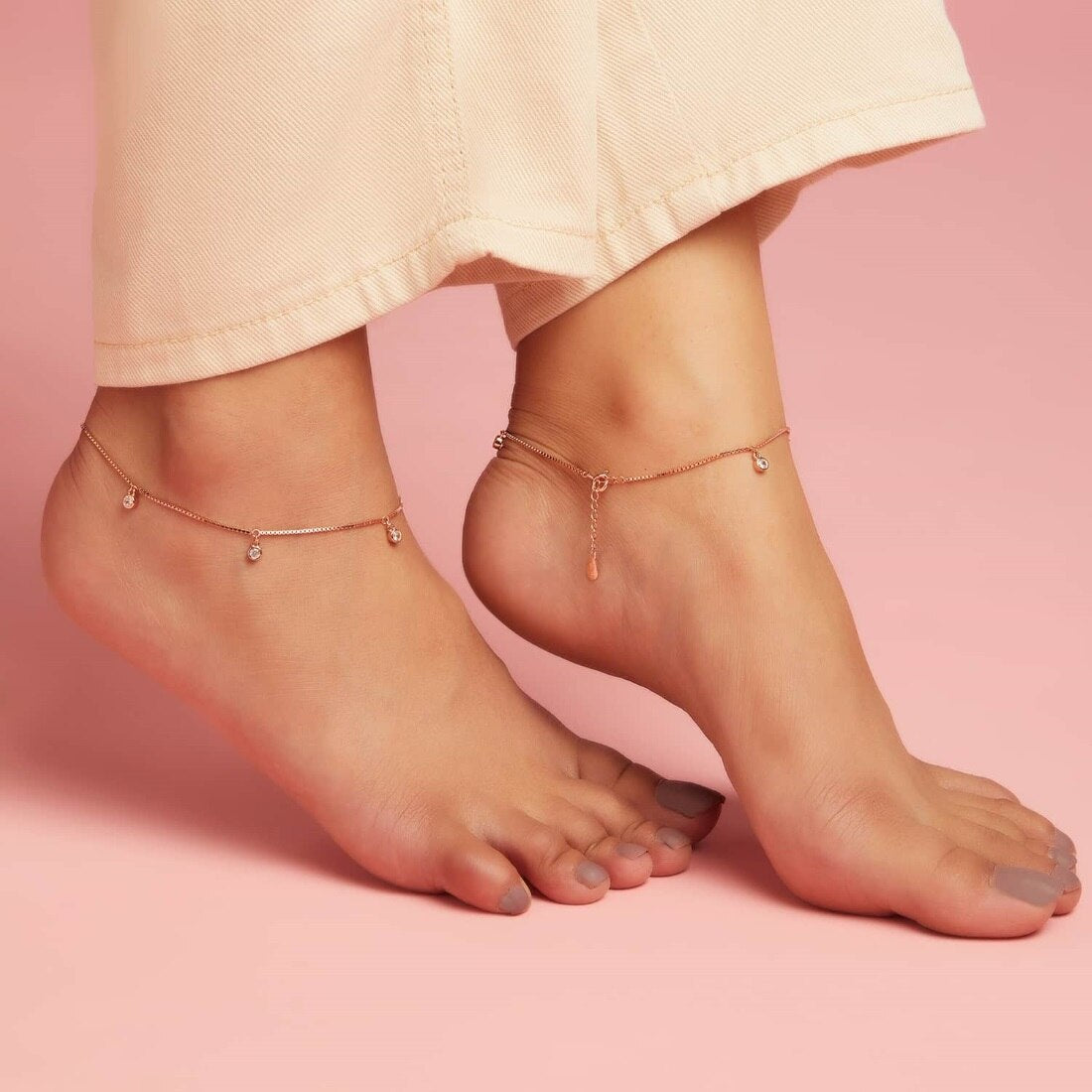 Drop CZ Rose Gold Plated 925 Sterling Silver Anklet