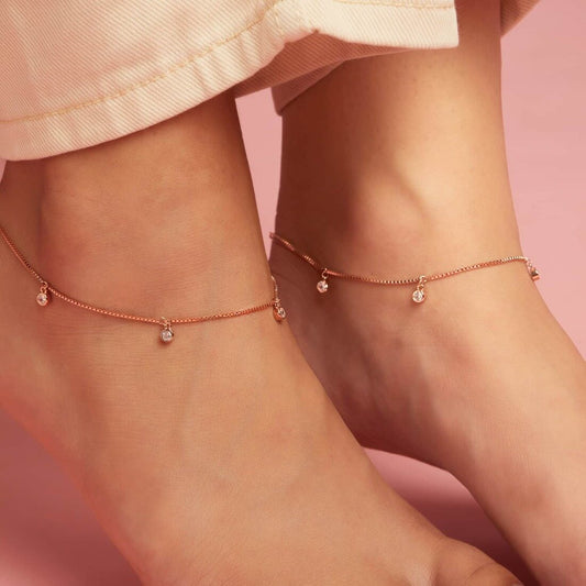 Drop CZ Rose Gold Plated 925 Sterling Silver Anklet