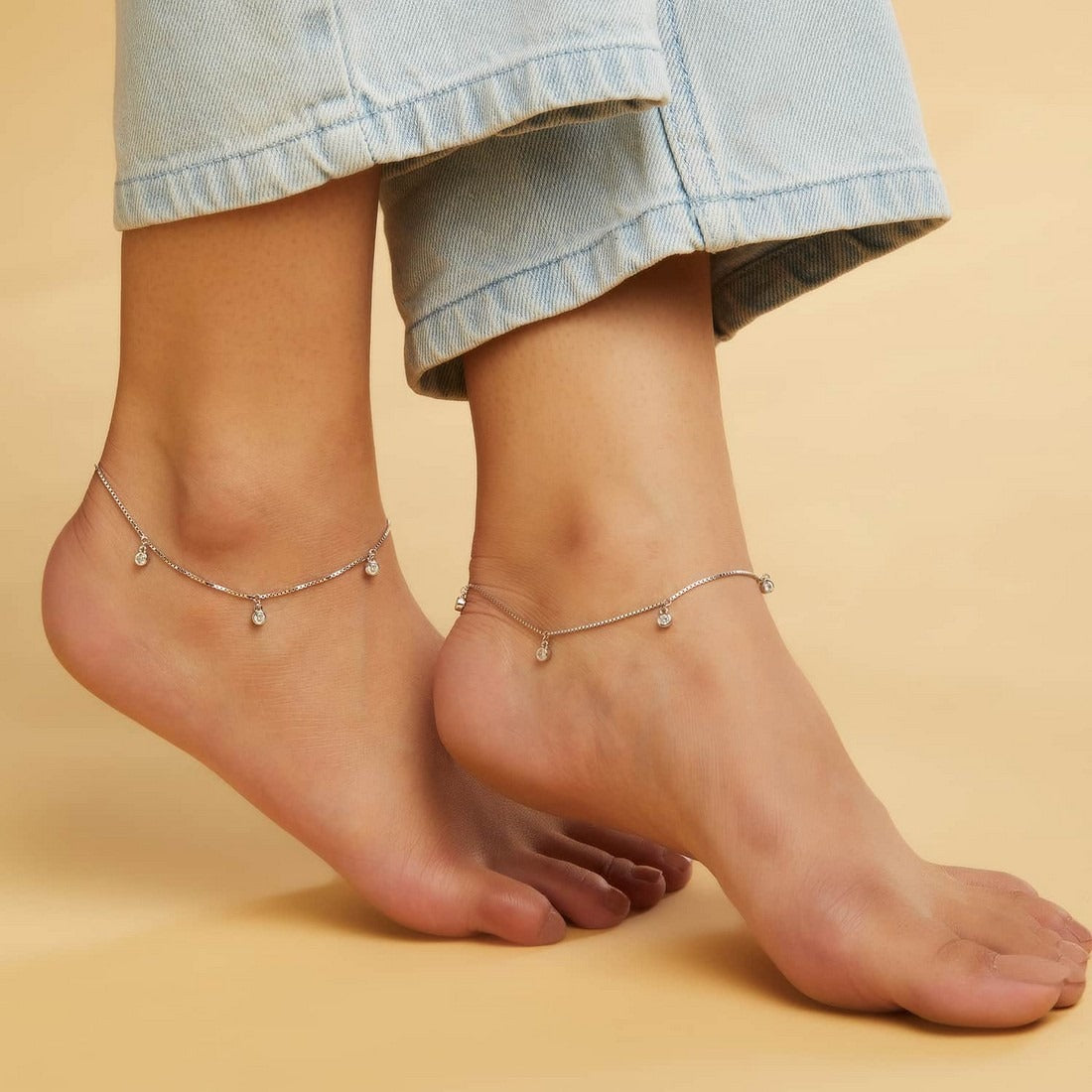 Zavya Drop Rhodium plated 925 Sterling Silver Anklet