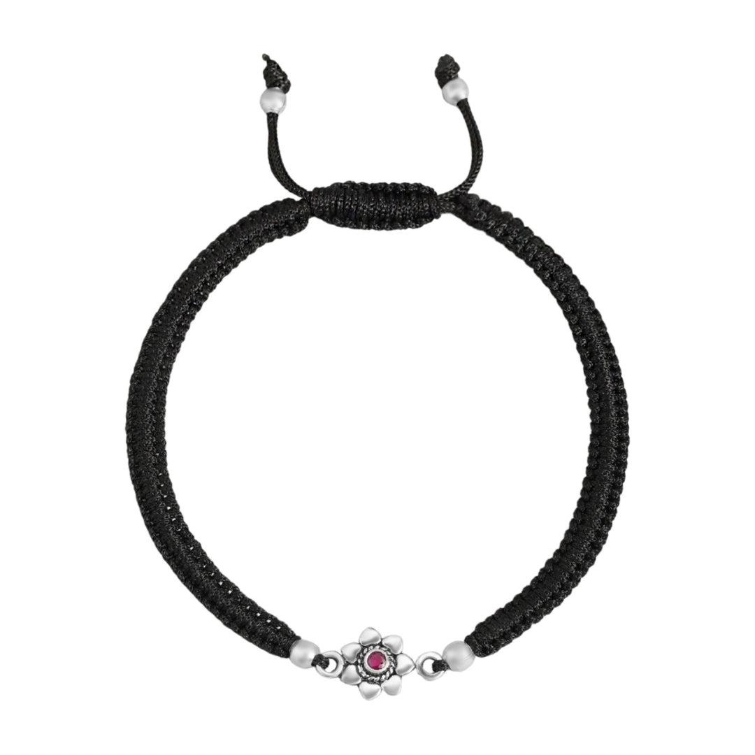 Black thread flower 925 Sterling Silver Anklets