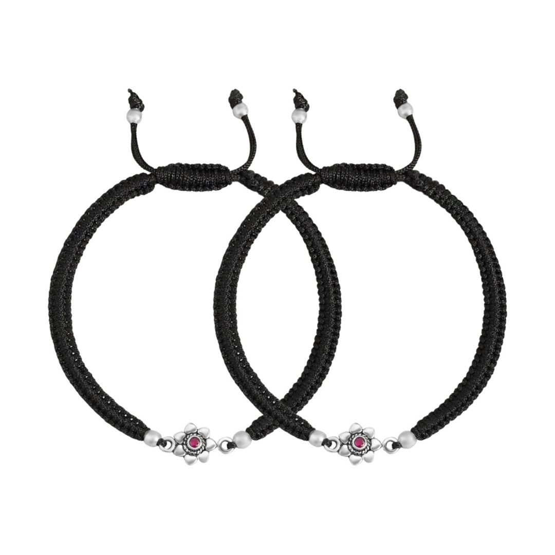 Black thread flower 925 Sterling Silver Anklets