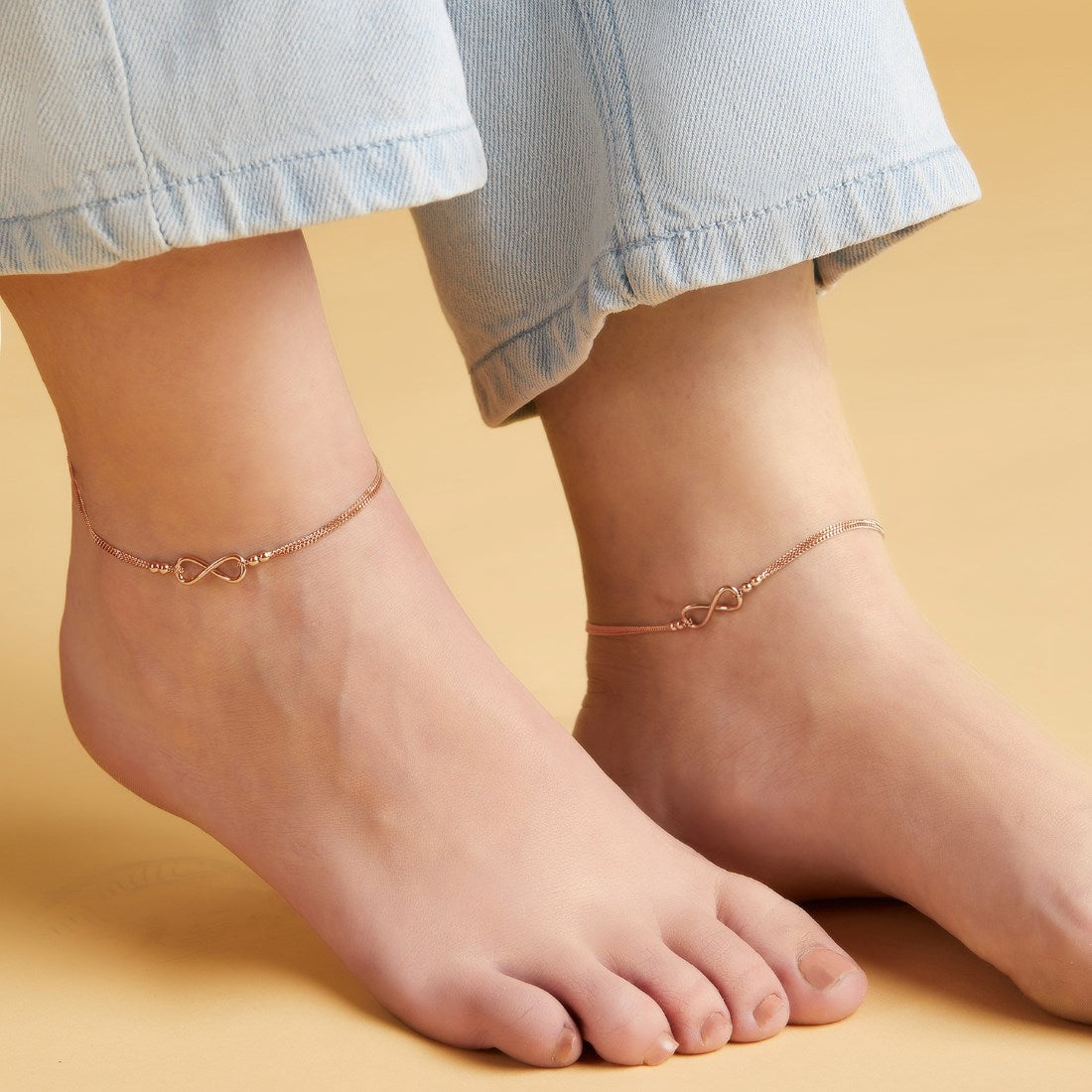 Rose Gold Eternity Duet 925 Sterling Silver Infinity Chain Anklet