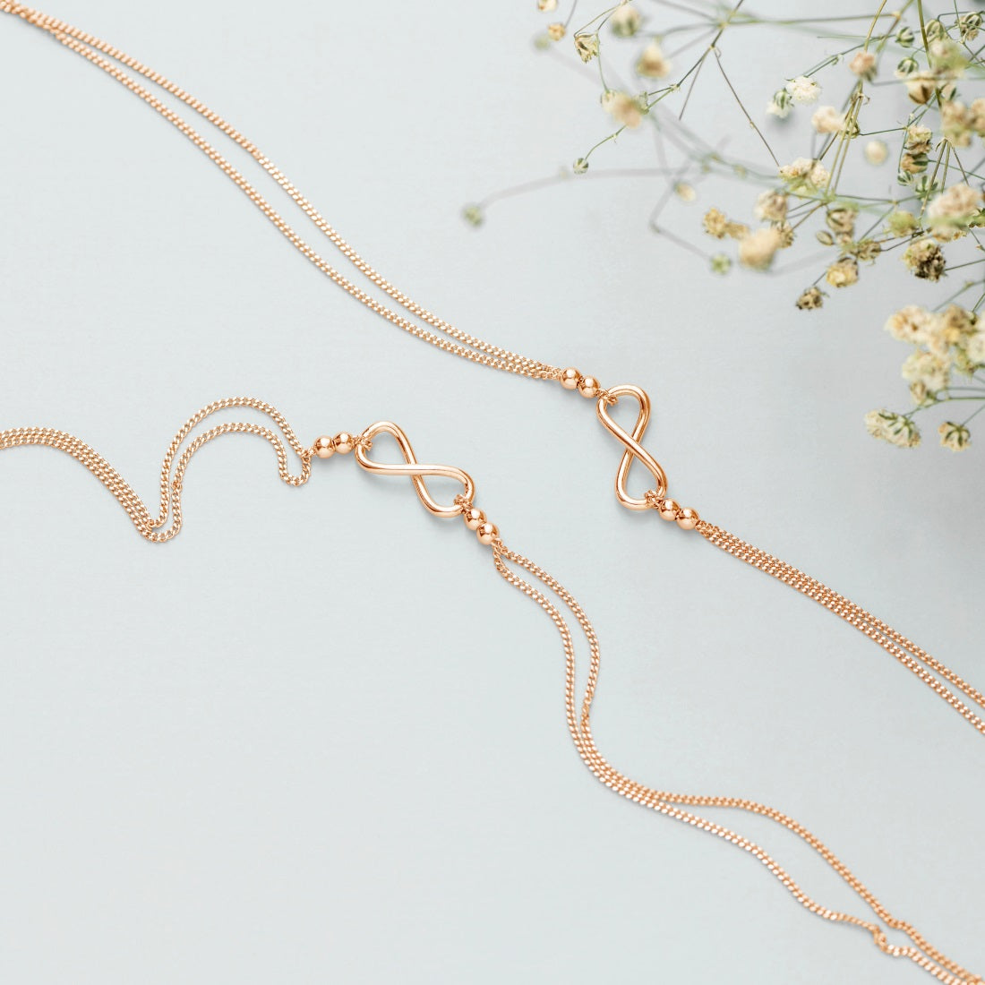 Rose Gold Eternity Duet 925 Sterling Silver Infinity Chain Anklet