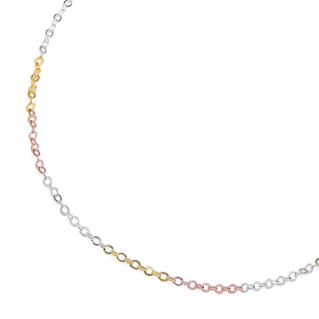 Trendy Triple Tone 925 Sterling Silver Cable Chain Anklet