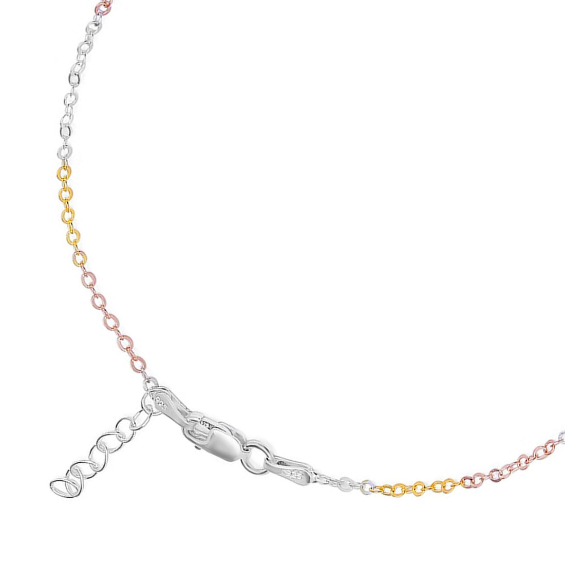 Trendy Triple Tone 925 Sterling Silver Cable Chain Anklet