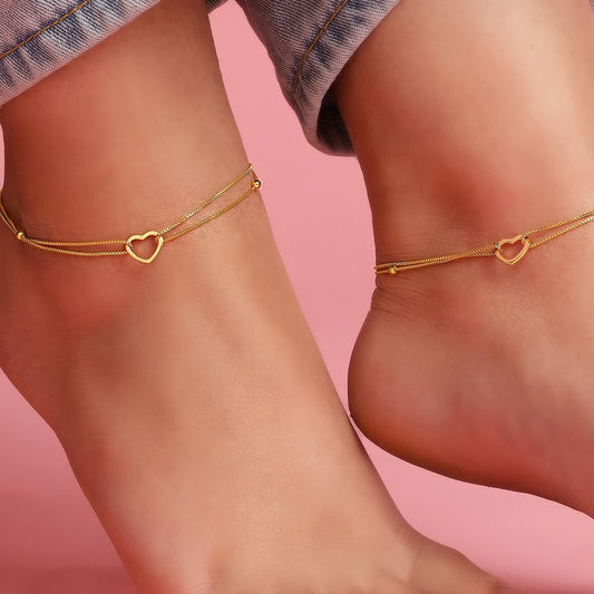 Dainty Heart Gold Plated 925 Sterling Silver Anklets
