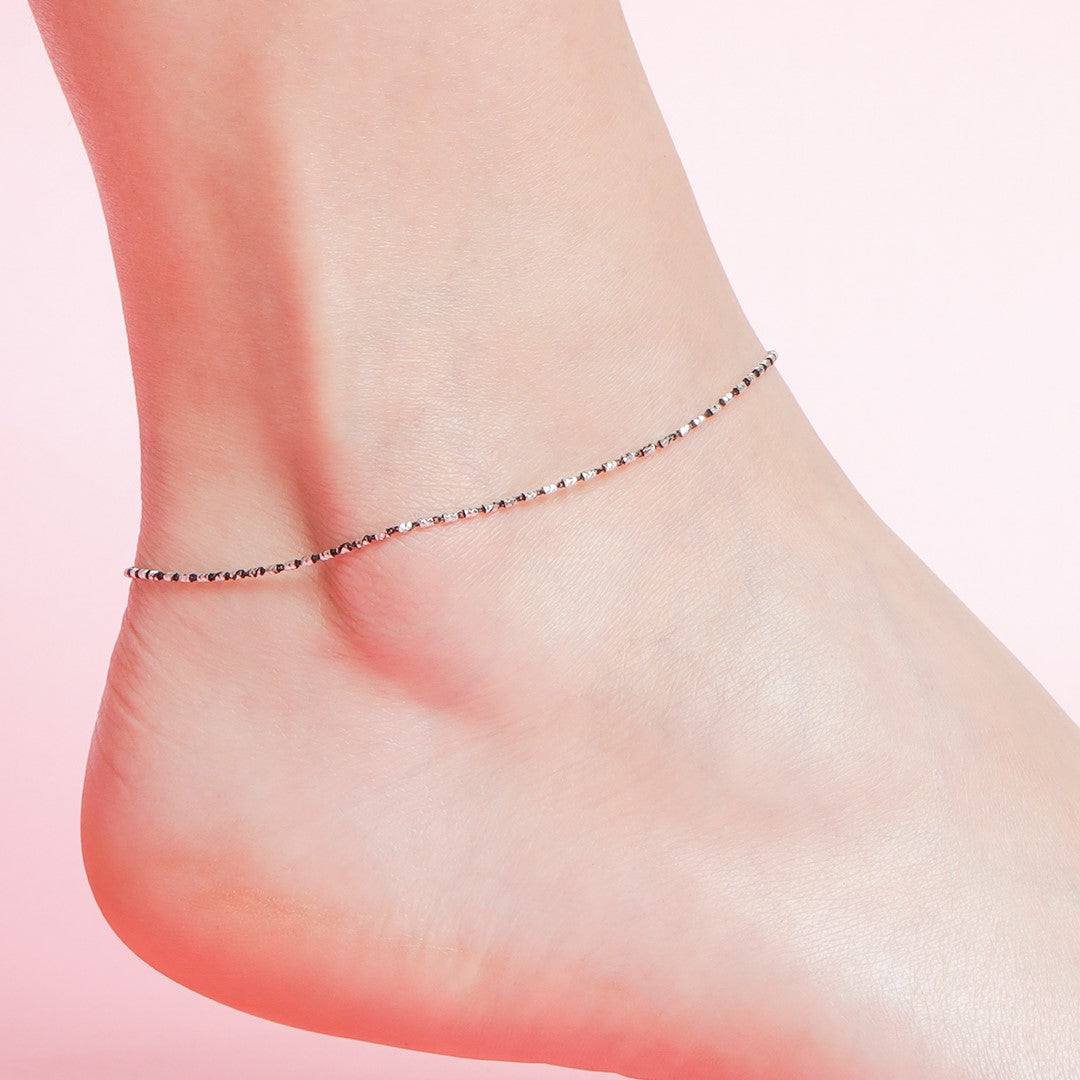 Radiant Charms Silver-Plated 925 Sterling Silver Anklet with Beads
