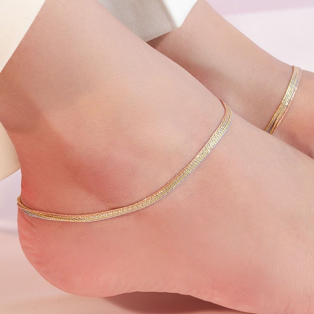 Eternal Layered Dual Tone Plated 925 Sterling Silver Chain Anklet