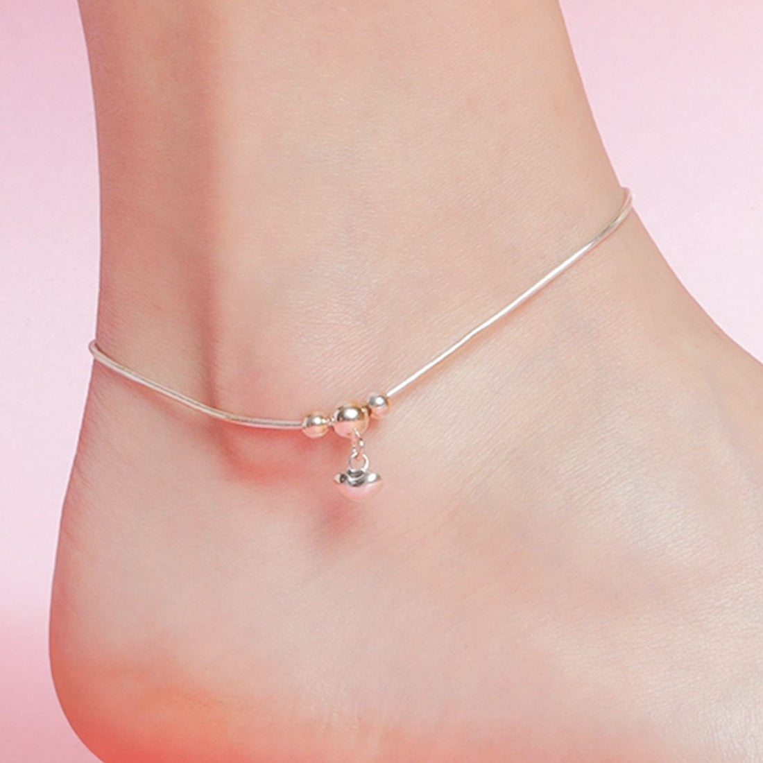 Classic Rhodium Plated Drop 925 Sterling Silver Chain Anklet