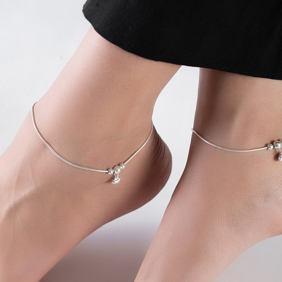 Classic Rhodium Plated Drop 925 Sterling Silver Chain Anklet