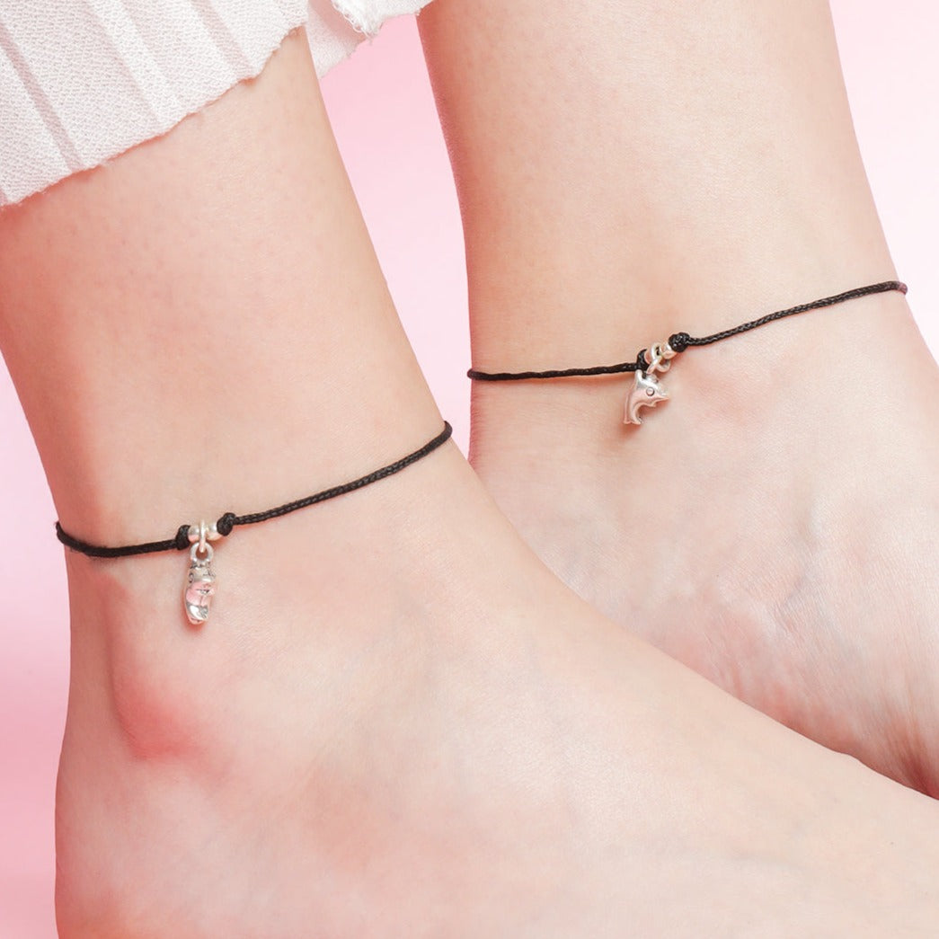 Dolphin Rhodium Plated 925 Sterling Silver Thread Anklet