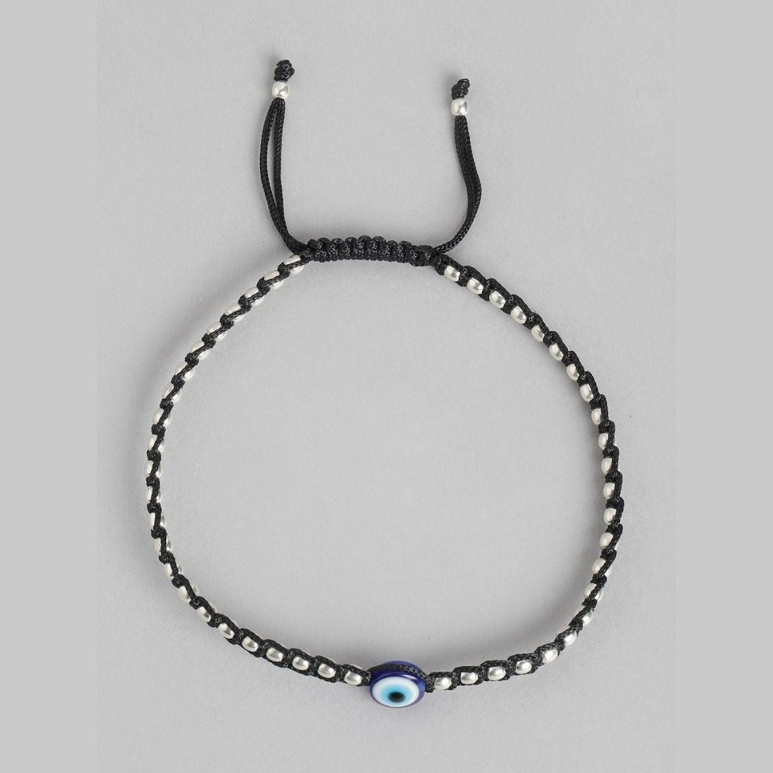 Evil Eye Single Bead Rhodium Plated 925 Sterling Silver Thread Anklet