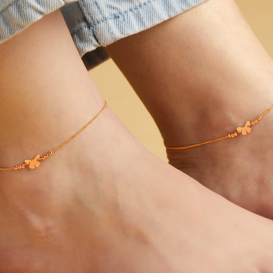 Beaded Butterfly Rose Gold Plated 925 Sterling Silver Anklet