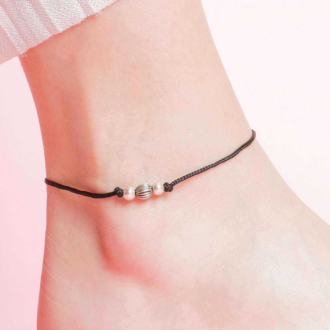 Classic Rhodium Plated 925 Sterling Silver Thread Anklet