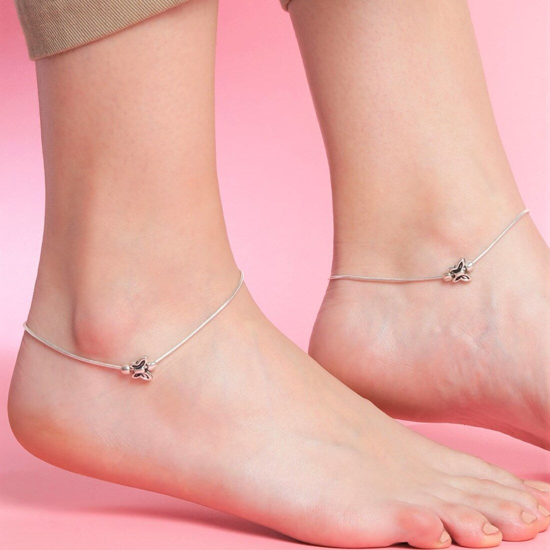 Classic Butterfly Rhodium Plated 925 Sterling Silver Chain Anklet