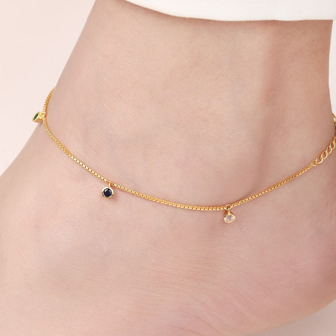 Gilded Harmony Gold Plating Colour Stone 925 Sterling Silver Drop Anklet