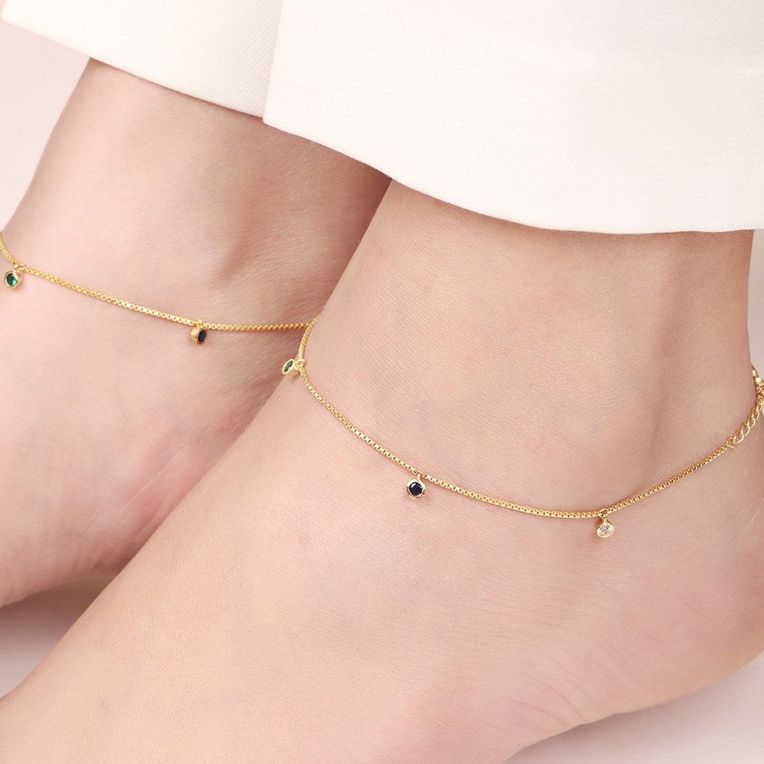 Gilded Harmony Gold Plating Colour Stone 925 Sterling Silver Drop Anklet