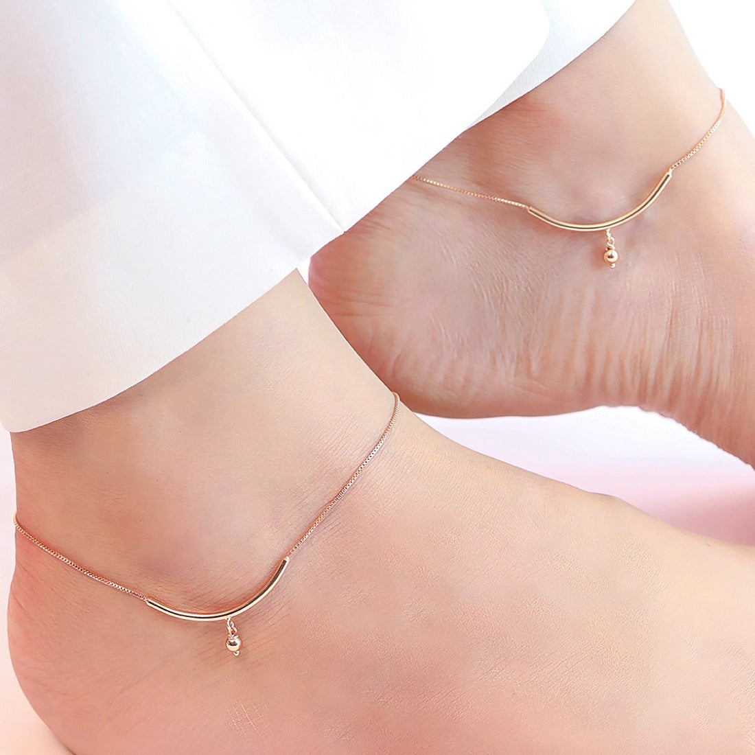 Rose Gold Plated 925 Sterling Silver Drop Chained Anklet