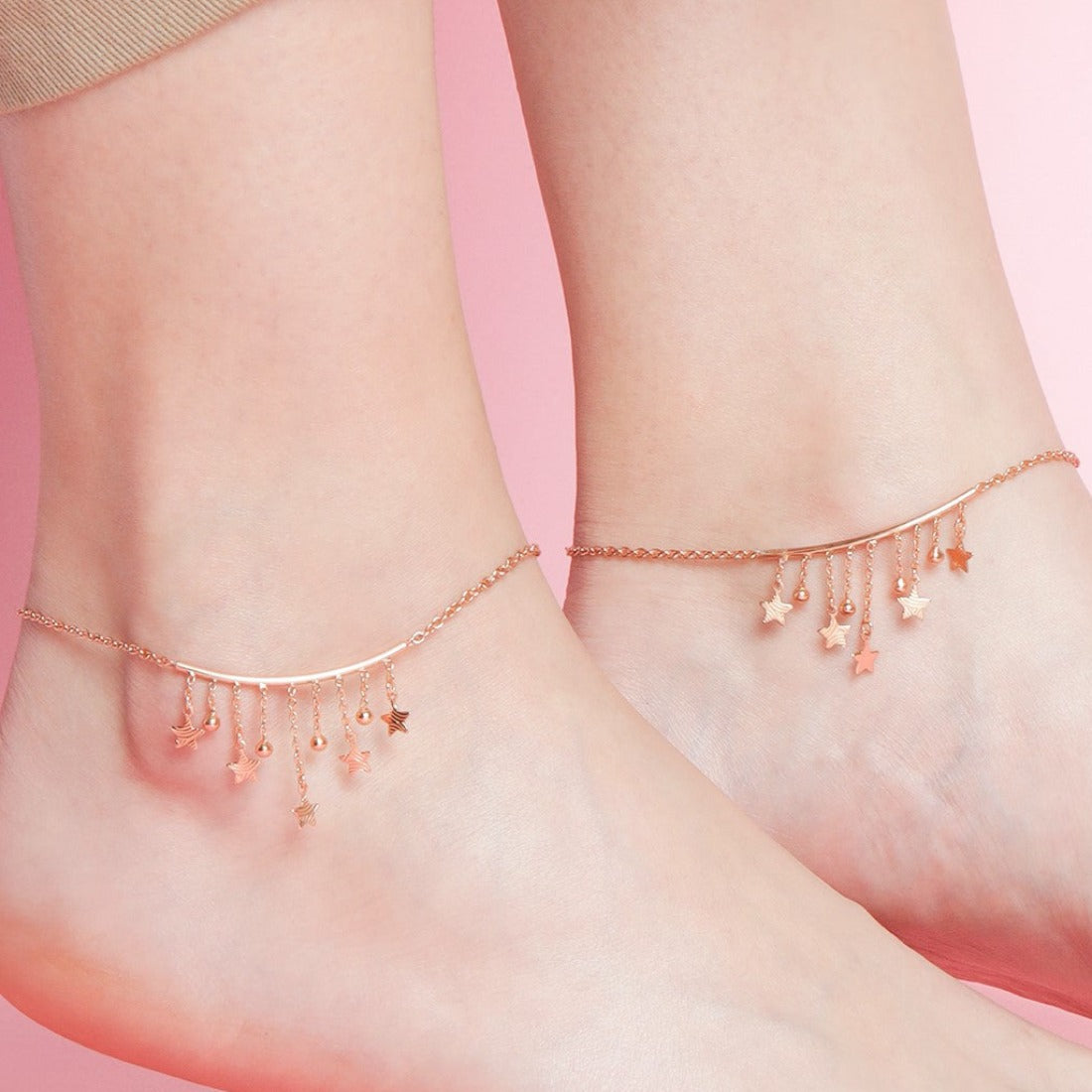 Hanging Stars Rose Gold Plated 925 Sterling Silver Chained Anklet
