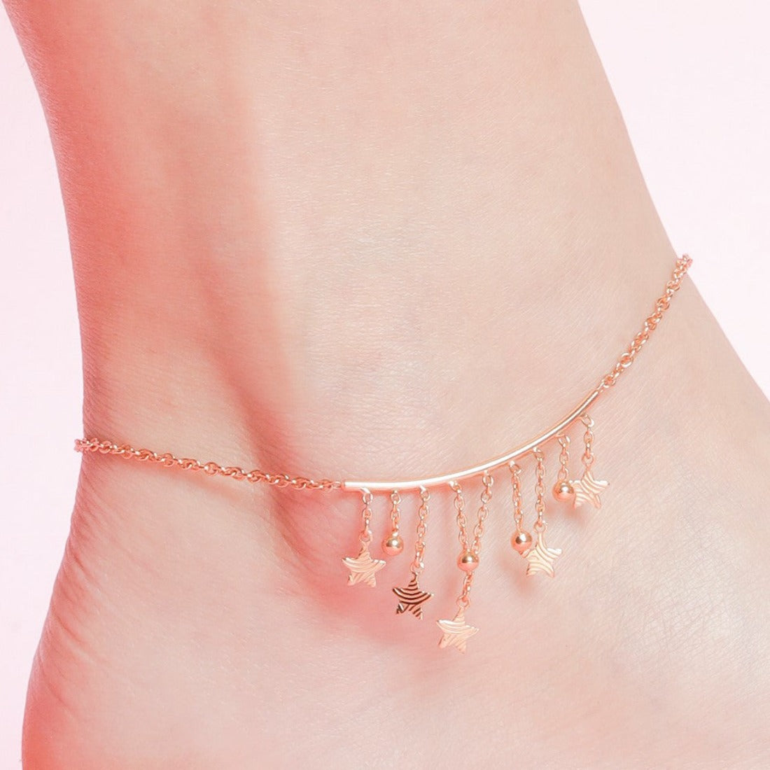 Hanging Stars Rose Gold Plated 925 Sterling Silver Chained Anklet
