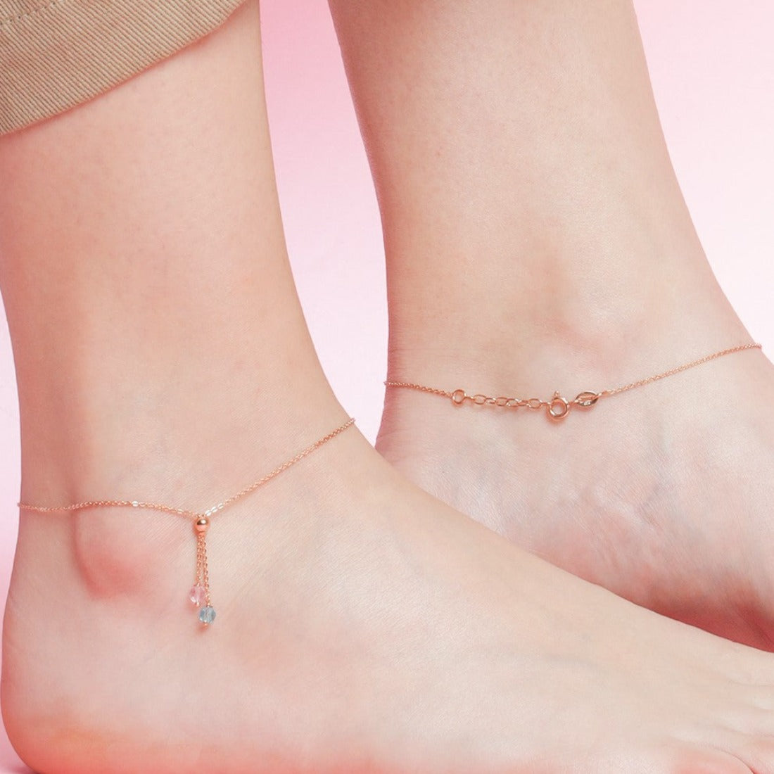 Drop CZ Rose Gold Plated 925 Sterling Silver Chained Anklet